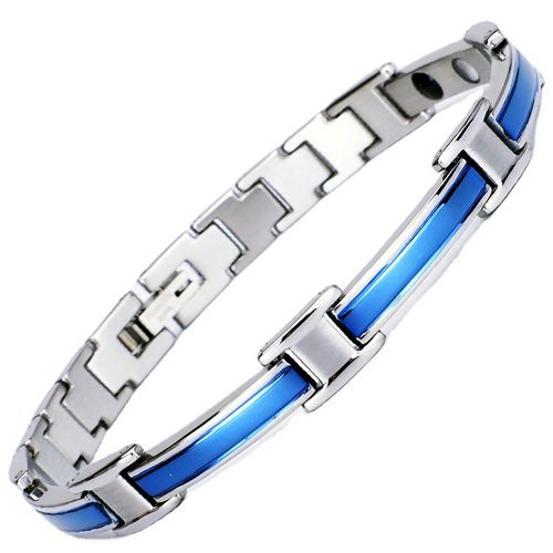 ***COI Titanium Gold Tone/Blue Silver Bracelet With Steel Clasp(Length: 8.27 inches)-00365BB
