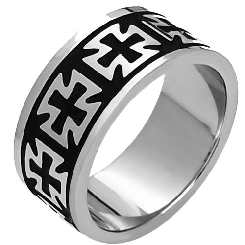 ***COI Titanium Black Silver Cross Pipe Cut Flat Ring-00378BB