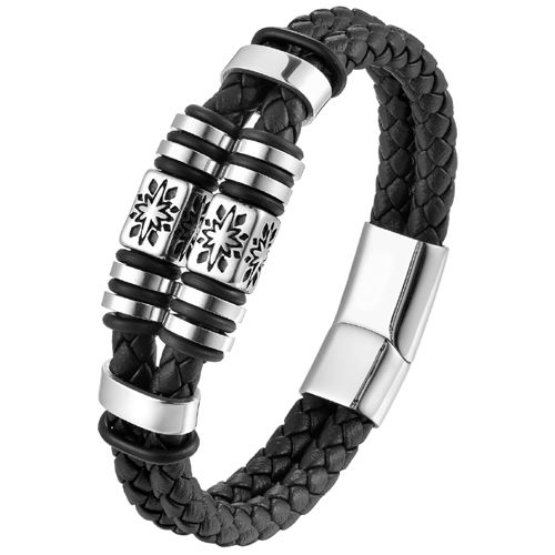 ***COI Titanium Stars & Celtic Genuine Leather Bracelet With Steel Clasp(Length: 8.27 inches)-00383BB