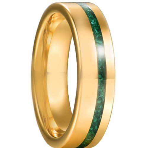 ***COI Gold Tone Titanium Green Malachite Pipe Cut Flat Ring-00390BB