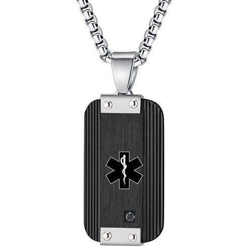 ***COI Titanium Black/Gold Tone Silver Medical Alert Pendant With Cubic Zirconia-00400BB
