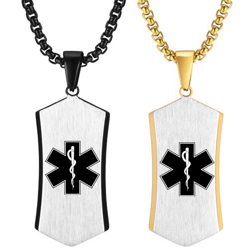 ***COI Titanium Black/Gold Tone/Blue Silver Medical Alert Pendant-00403BB