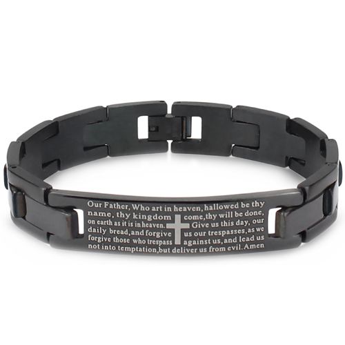 ***COI Black Titanium Cross Prayer Bracelet With Steel Clasp(Length: 8.27 inches)-00405BB
