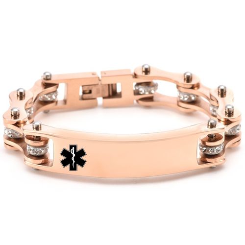 ***COI Titanium Black/Gold Tone/Rose/Silver Medical Alert Cubic Zirconia Bracelet With Steel Clasp(Length: 8.27 inches)-00406BB