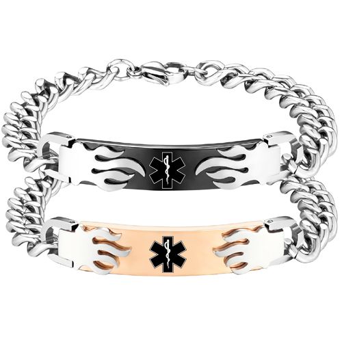 ***COI Titanium Black/Rose Silver Medical Alert Bracelet With Steel Clasp-00410BB