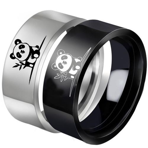 ***COI Titanium Black/Silver Panda Pipe Cut Flat Ring-00416BB
