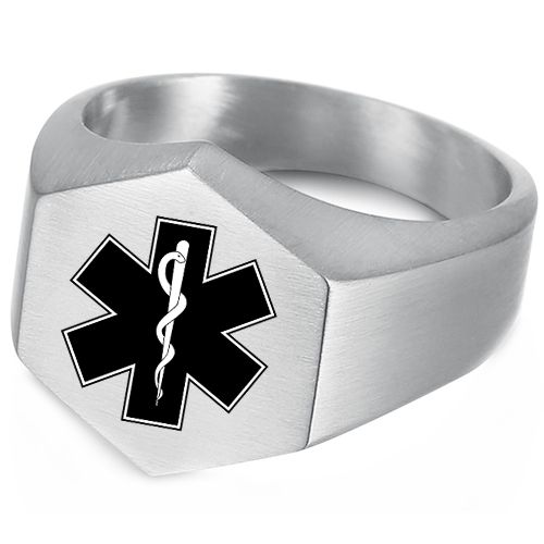***COI Titanium Black/Gold Tone/Silver Medical Alert Ring-00422BB