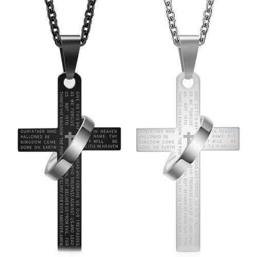 ***COI Titanium Black/Silver Cross Prayer Pendant-00426BB