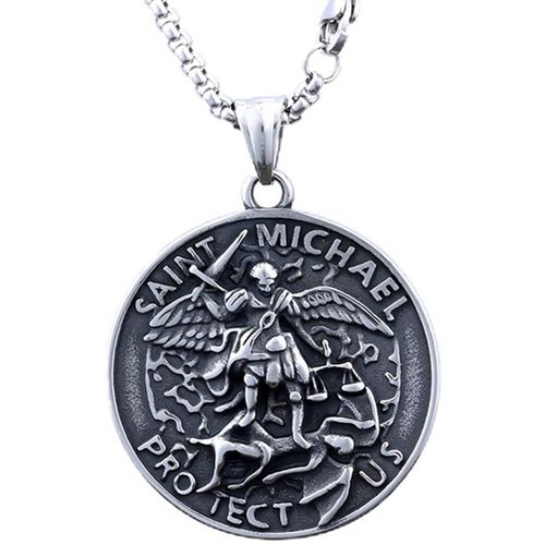 ***COI Titanium Black Silver St Michael Protect Us Pendant-00430BB