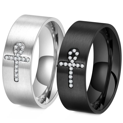 ***COI Titanium Black/Gold Tone/Silver Cross Ring With Cubic Zirconia-00449BB