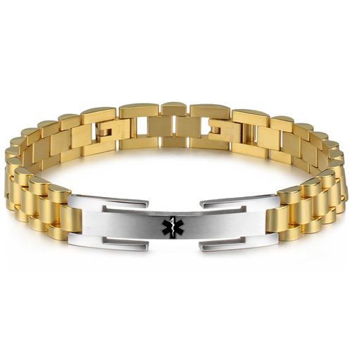 ***COI Titanium Black/Gold Tone Silver Medical Alert Bracelet With Steel Clasp(Length: 8.46 inches)-00460BB