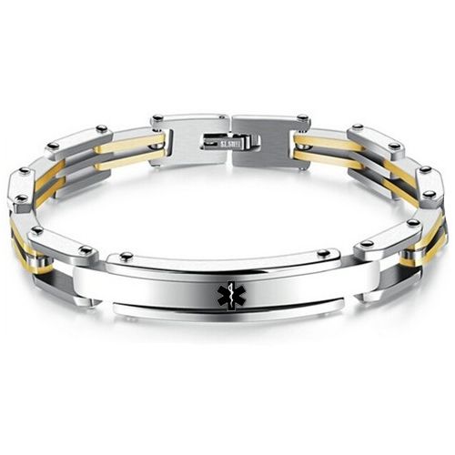 ***COI Titanium Gold Tone Silver Medical Alert Bracelet With Steel Clasp(Length: 8.27 inches)-00462BB