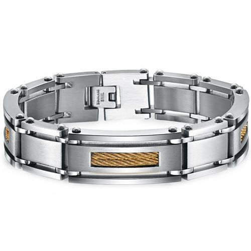 ***COI Titanium Gold Tone Wire Bracelet With Steel Clasp(Length: 8.27 inches)-00478BB