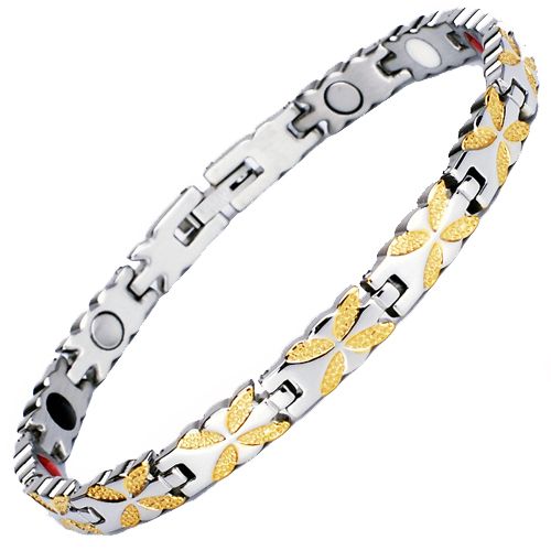 ***COI Titanium Gold Toner Silver Bracelet With Steel Clasp(Length: 8.46 inches)-00480BB
