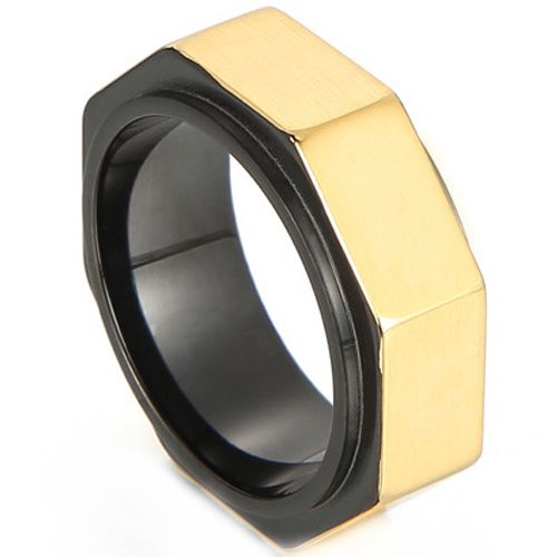 ***COI Titanium Black Gold Tone Faceted Ring-00481BB