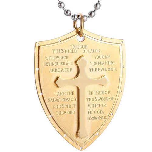 ***COI Titanium Black/Gold Tone/Silver Cross Prayer Tag Pendant-00485BB