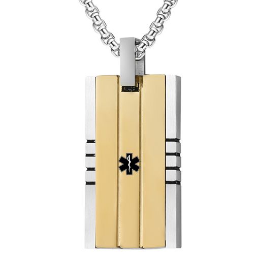 ***COI Titanium Black/Gold Tone Silver Medical Alert Pendant-00488BB