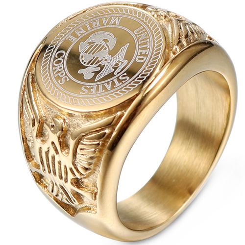***COI Titanium Black/Gold Tone/Silver Marine Corps Ring-00507BB