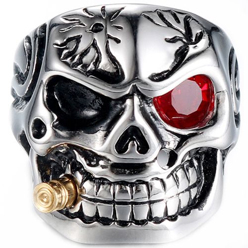 ***COI Titanium Black Gold Tone Silver Skull Ring With Cubic Zirconia-00531BB