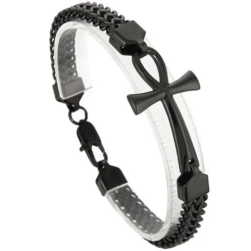 ***COI Titanium Black/Gold Tone Silver Cross Bracelet With Steel Clasp(Length: 8.66 inches)-00559BB