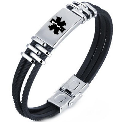 ***COI Titanium Medical Alert Rubber Bracelet With Steel Clasp(Length: 7.87 inches)-00582BB