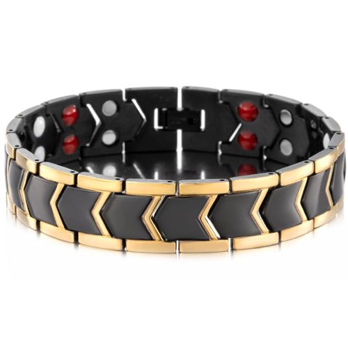***COI Titanium Black Gold Tone Bracelet With Steel Clasp(Length: 8.66 inches)-00592BB
