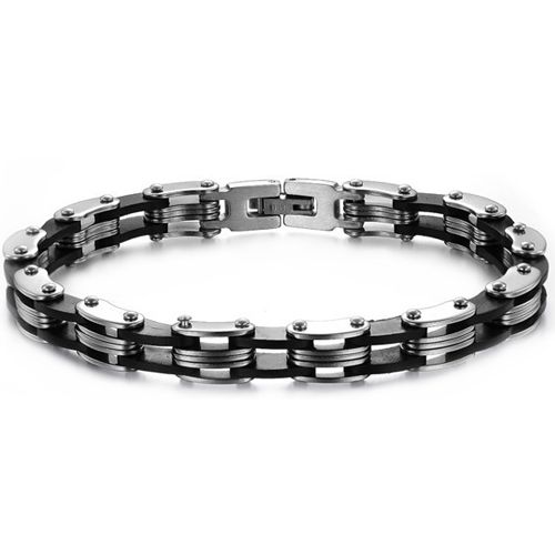 ***COI Titanium Black Silver Bracelet With Steel Clasp(Length: 8.66 inches)-00593BB