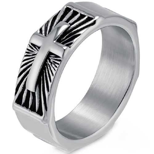 ***COI Titanium Black/Gold Tone/Silver Cross Ring-00597BB