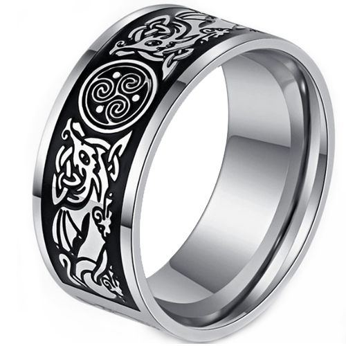 ***COI Titanium Black Silver Trinity Knots Celtic Ring-00621BB