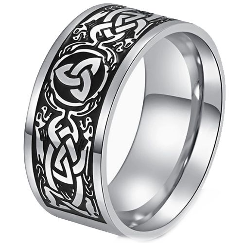 ***COI Titanium Black Silver Trinity Knots Celtic Ring-00627BB
