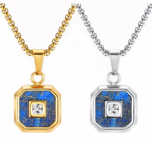 ***COI Titanium Gold Tone/Silver Lapis Lazuli Pendant With Cubic Zirconia-00633BB