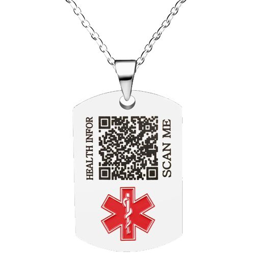 ***COI Titanium Medical Alert Custom QR Code Health Info Pendant-00646BB