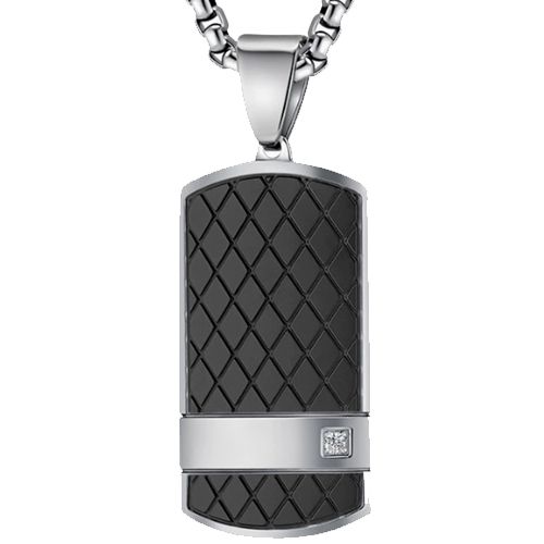 ***COI Titanium Black/Gold Tone Silver Tag Pendant With Cubic Zirconia-00656BB