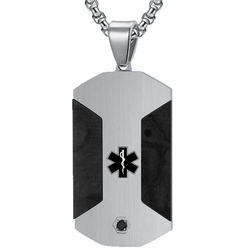 ***COI Titanium Black Gold Tone/Silver Medical Alert Pendant With Cubic Zirconia-00659BB