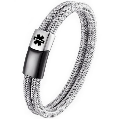 ***COI Titanium Black Silver Medical Alert Bracelet With Steel Clasp(Length: 8.27 inches)-00662BB