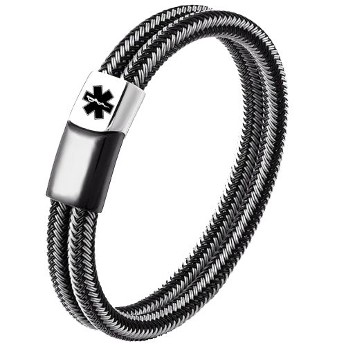 ***COI Titanium Black Silver Medical Alert Bracelet With Steel Clasp(Length: 9.06 inches)-00665BB