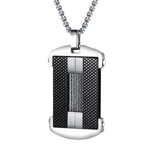 ***COI Titanium Black Silver Wire Tag Pendant-00675BB