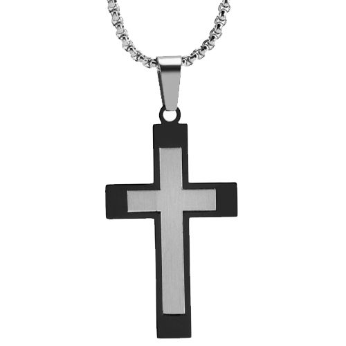 ***COI Titanium Black/Gold Tone/Blue Silver Cross Pendant-00679BB