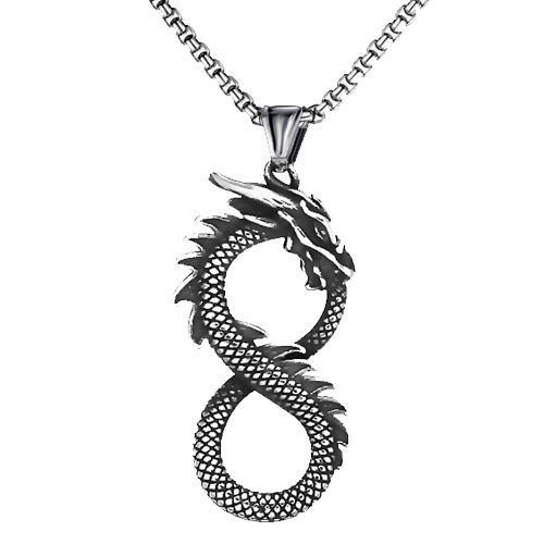 ***COI Titanium Black Silver Infinity Dragon Pendant-00738BB