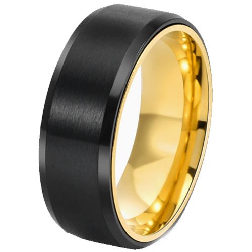 ***COI Titanium Black Gold Tone/Rose Beveled Edges Ring-00742BB
