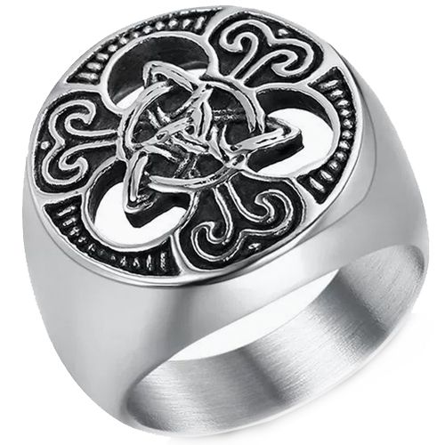 ***COI Titanium Black Silver Trinity Knots Celtic Ring-00744BB