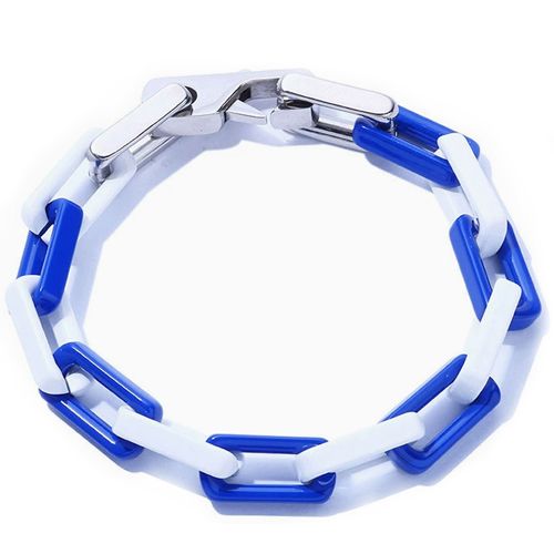 ***COI Titanium White & Blue Ceramic Bracelet With Steel Clasp(Length: 8.46 inches)-00756BB