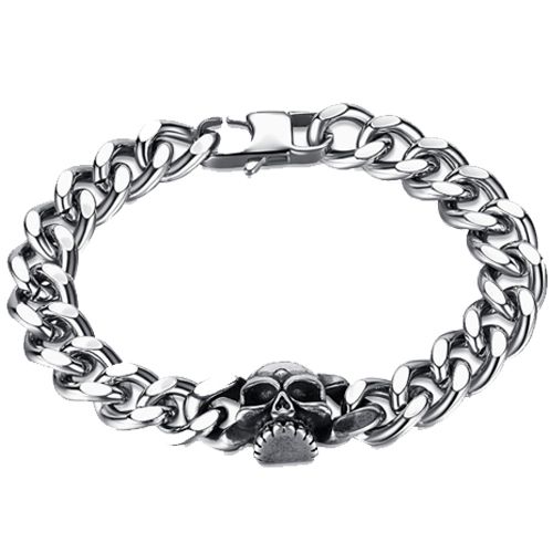 ***COI Titanium Black Silver Skull Bracelet With Steel Clasp(Length: 8.27 inches)-00760BB
