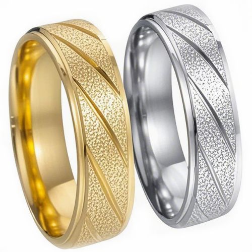 ***COI Titanium Gold Tone/Silver Diagonal Grooves Sandblasted Step Edges Ring-00782BB