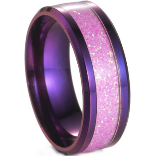 ***COI Purple Titanium Beveled Edges Ring With Meteorite-00811BB