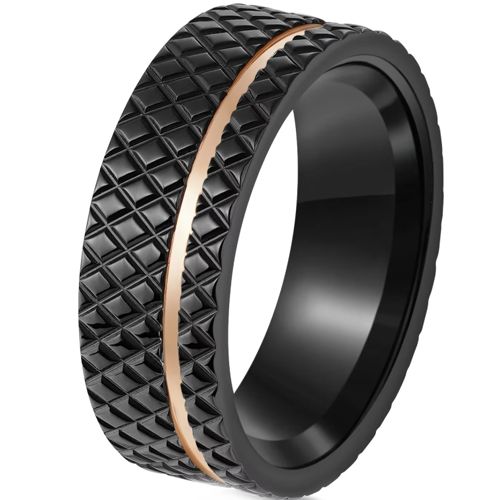 ***COI Titanium Black Rose Offset Grooves Ring-00817BB
