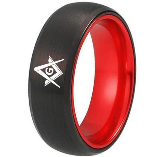 ***COI Titanium Black Red Masonic Freemason Beveled Edges Ring-00820A