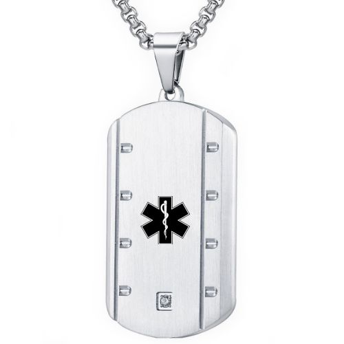 ***COI Titanium Medical Alert Pendant With Cubic Zirconia-00835BB