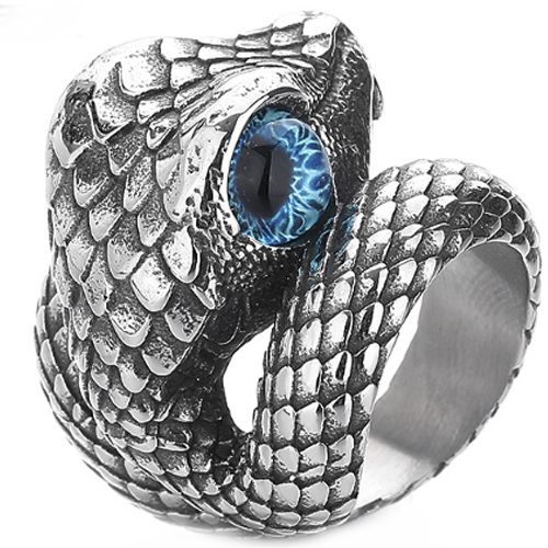 ***COI Titanium Black Silver Snake Ring-00841BB