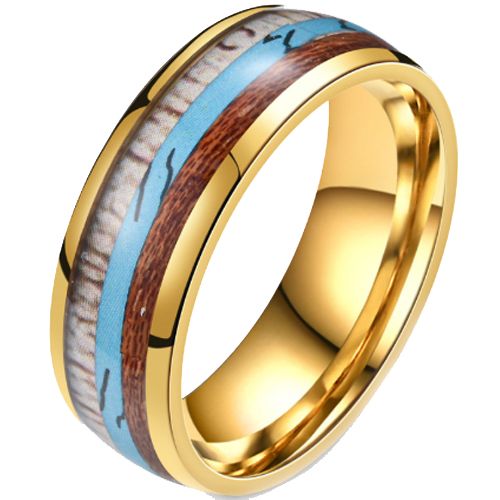 ***COI Gold Tone Titanium Deer Antler Turquoise & Wood Dome Court Ring-00855BB